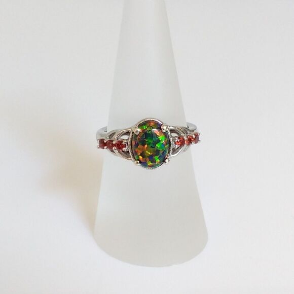 Black Opal & Garnet Ring Size 7 - Picture 6 of 8